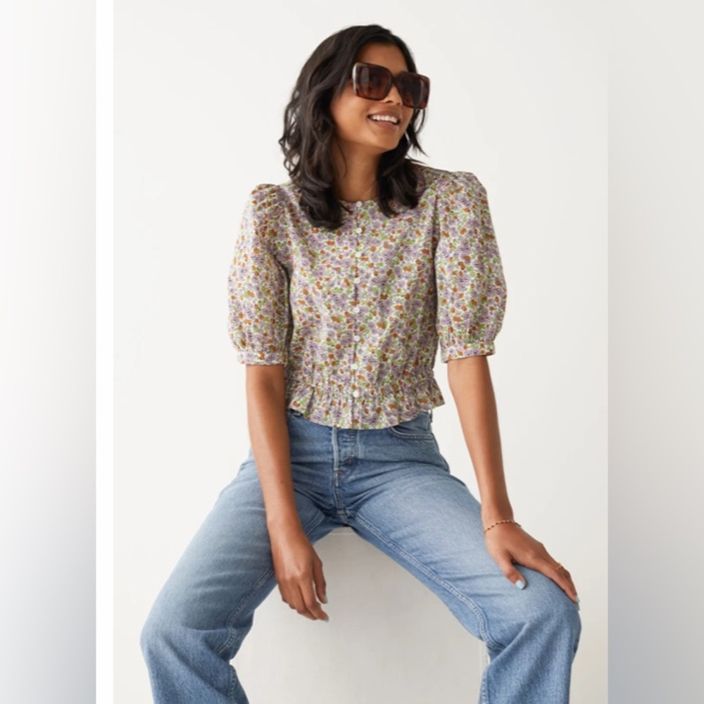 & Other Stories Peplum Floral Cotton Blouse